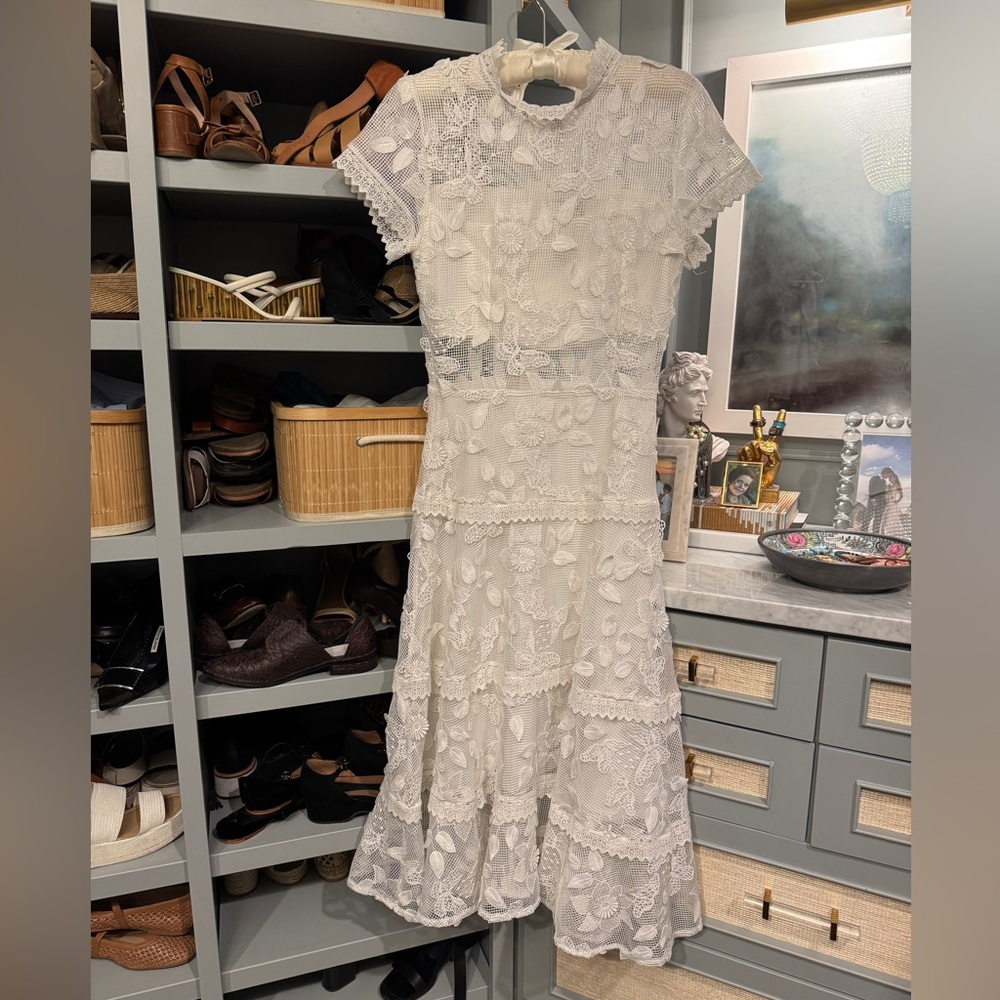 Anthropologie Cream Ruffled Tiered Sundress